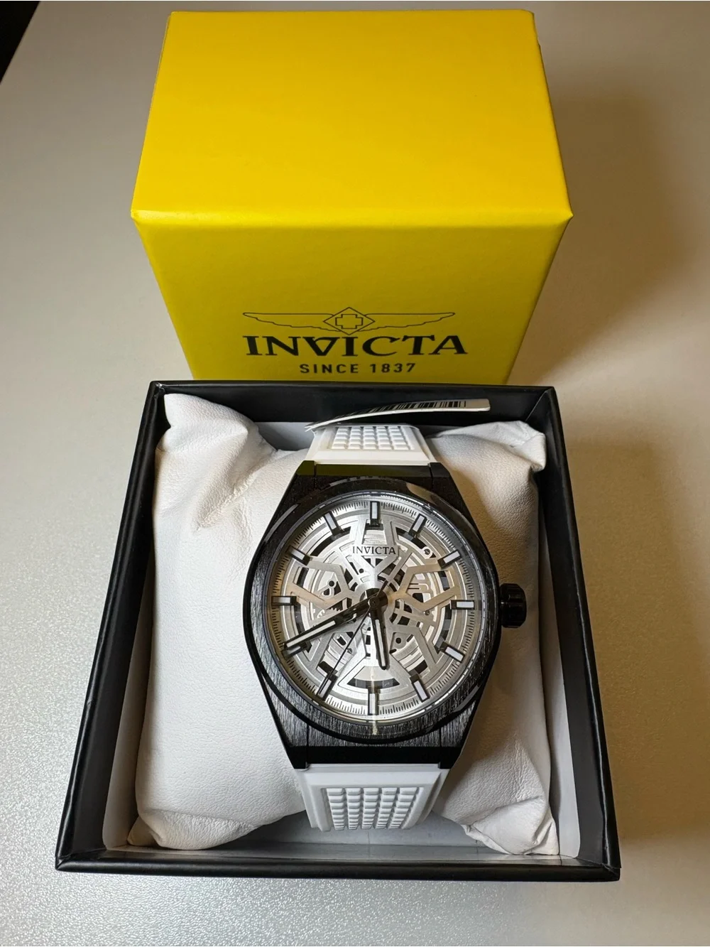 Invicta Men's Black & White Skeleton Dial Watch